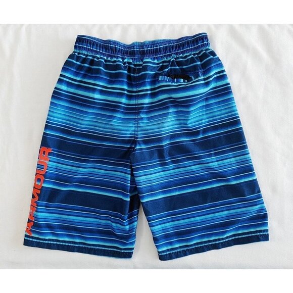 Under Armour Boys Swim Trunks Size YXL Blue Striped Mesh lined Elastic Drawstrin - Picture 3 of 3